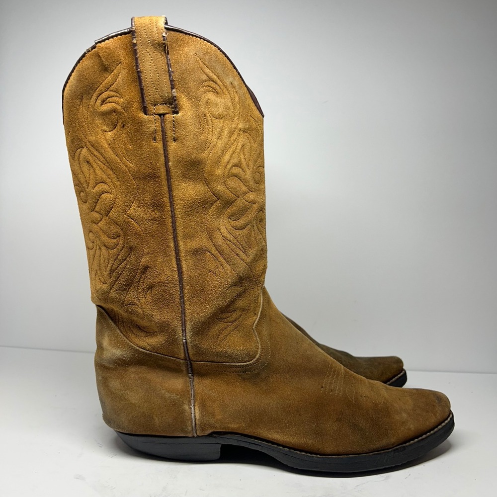 Tony Mora Suede Western Cowboy Boots Tan Mens 42 Made In Spain Distressed